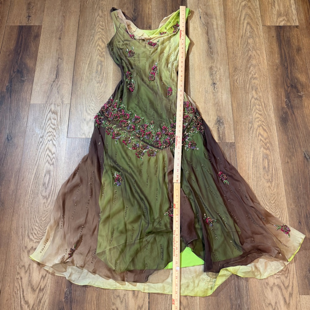 Vintage Y2K 100% Silk Beaded Dress Vintage Beaded Dress Fairy Prom Green Ombré - Picture 7 of 17
